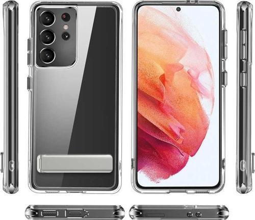 Galaxy S21 Ultra Kılıf Standlı Şeffaf Silikon Zore L-Stand Kapak