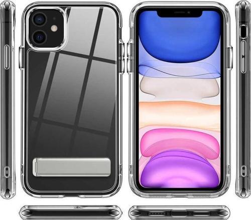 Apple iPhone 11 Kılıf Standlı Şeffaf Silikon Zore L-Stand Kapak