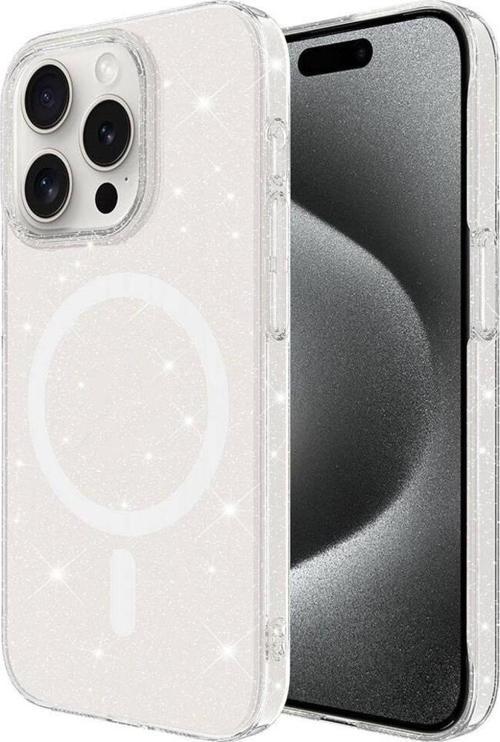 iPhone 15 Pro Max Kılıf Zore Magsafe Şarj Özellikli Simli Şeffaf Arka Yüzey Erdos Silikon Kapak