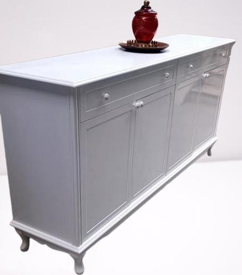 Konsol Klasik Model Tv Sehpa 90386 Ahşap MDF Parlak Beyaz Boya El Yapım