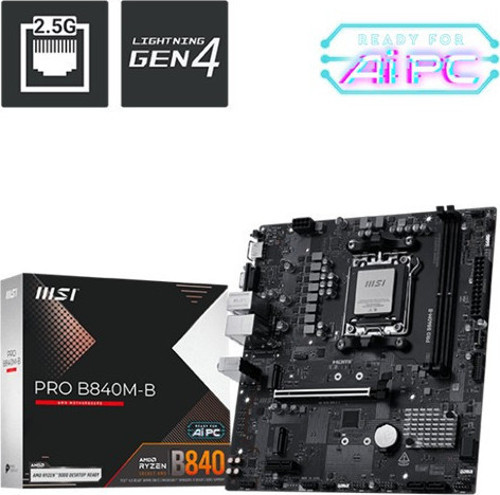 MSI PRO B840M-B DDR5 8000MT/S 1XHDMI 2XM.2 USB-C MATX AM5 (AMD AM5 9000/8000/7000 SERİLERİ İLE UYUMLU)