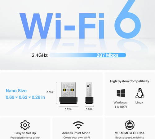 TP-LINK Archer TX1U Nano Wıfı6 USB Kablosuz Adaptör