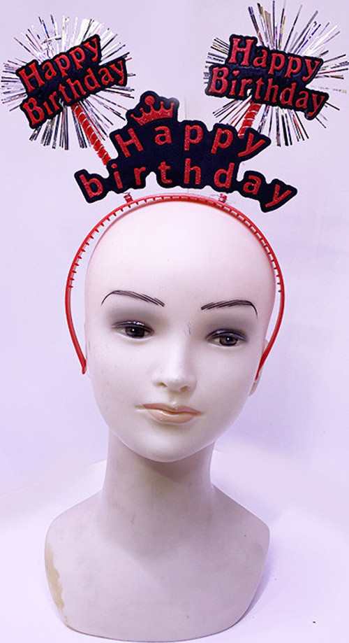 Happy Birthday Yazılı Püsküllü Neon Kırmızı Renk Doğum Günü Tacı 22x19 cm