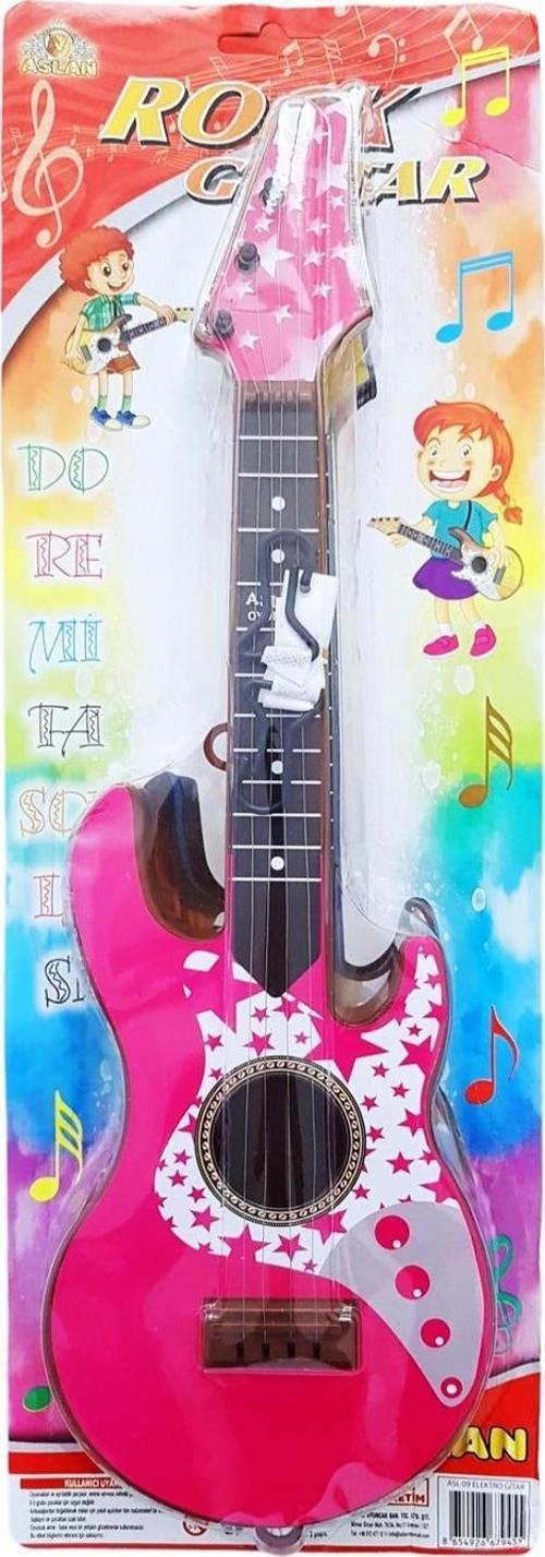 Oyuncak Elektro Gitar Büyük Boy Çocuk Gitarı 50 Cm Pembe