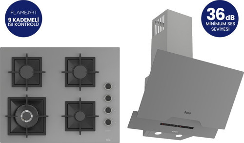 Gri 2'li Döküm Izgara Silentart Ankastre Set SC408-WFA+D065-SA 65 CM OCAK