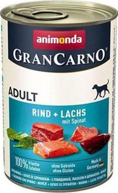 GranCarno Sığır Etli Ispanaklı ve Somonlu Yetişkin Köpek Konservesi 6 Adet 400 Gr