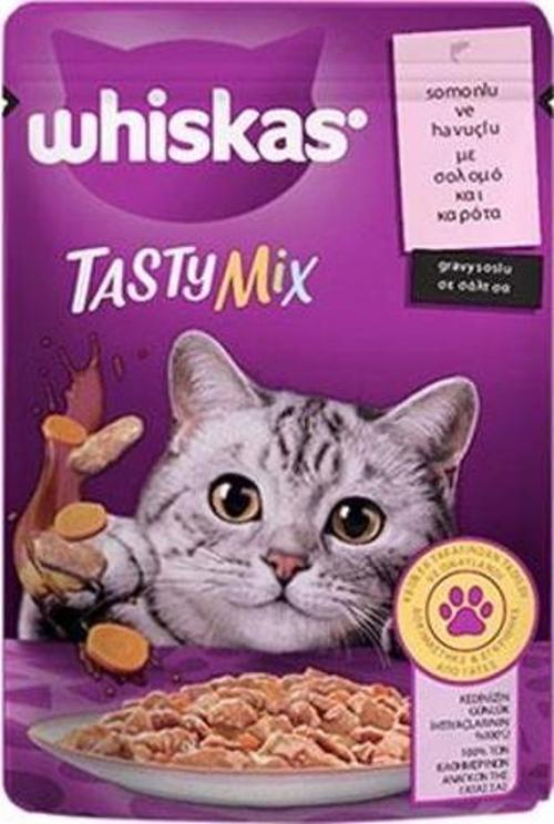 Pouch Tastymix Sos İçinde Somonlu ve Havuçlu Yetişkin Kedi Konservesi 12 Adet 85 Gr