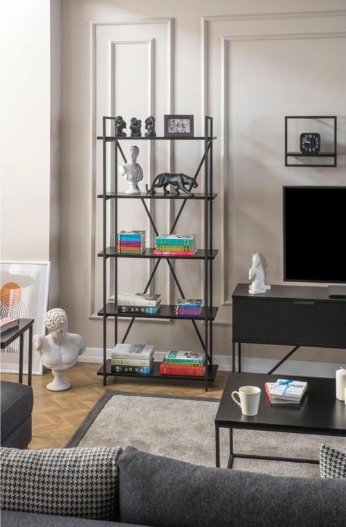 Kitaplık, Siyah, 5 Raflı, Metal, Modern, Minimalist