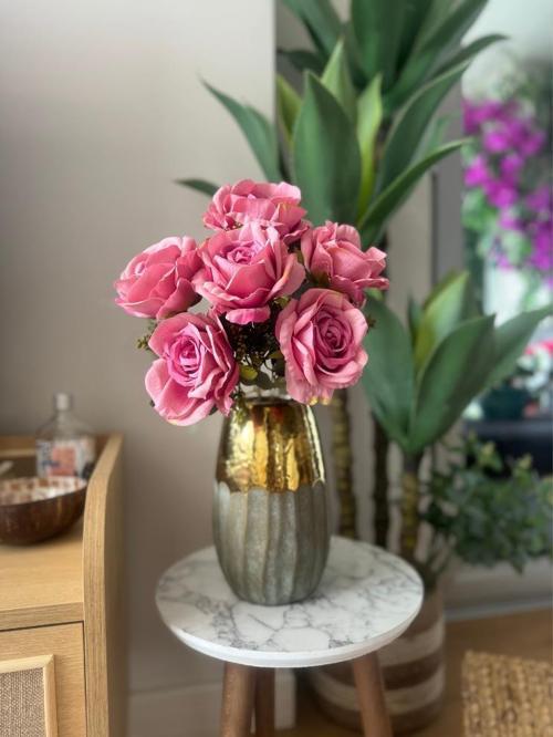 Yapay Çiçek 7li Gül Demeti 40*30 cm 1.Kalite Büyükboy FUŞYA PEMBE