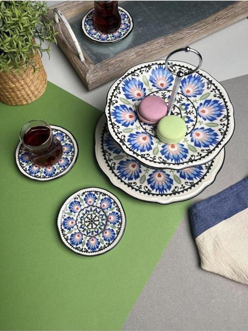Roys Fulya Porselen Katlı Kurabiyelik Ve 6 Lı Çay Tabağı 12Cm