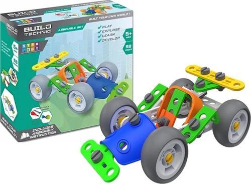 Build Technic Set, 58 Parça Tak-Sök Go-Kart Arabası Block Yapı Seti
