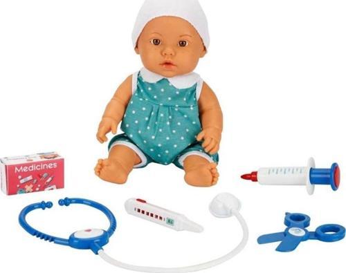 Bebelou Doktor Zamanı 35cm Konuşan Bebek 29459 Yeşil Puantiyeli