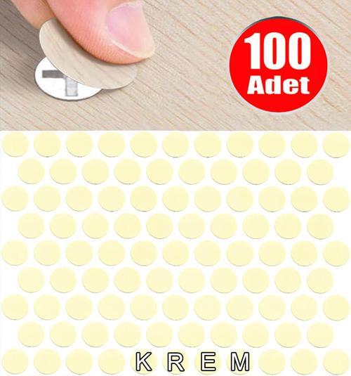 Yapışkanlı Tıpa Mobilya Dolap Vida Kapatma Gizleme Yapıştırma Kapağı Parlak Krem -100 Adet