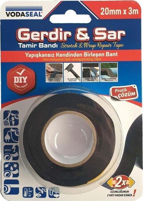 Gerdir & Sar Tamir Bandı, Uzunluğunun 2 Katı Kadar Esner 20Mm X 3M - Siyah