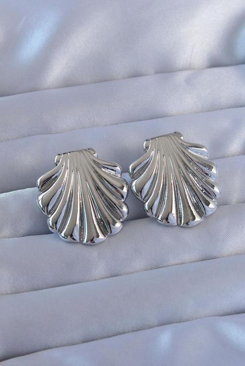 316L Çelik Gümüş Renk İstiridye Model Küpe - EBJ240714W25406