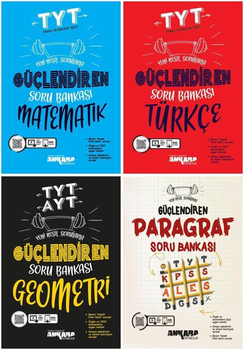 Ankara 2025 Tyt Matematik + Türkçe + Paragraf + Geometri Güçlendiren Soru Bankası Seti 4 Kitap