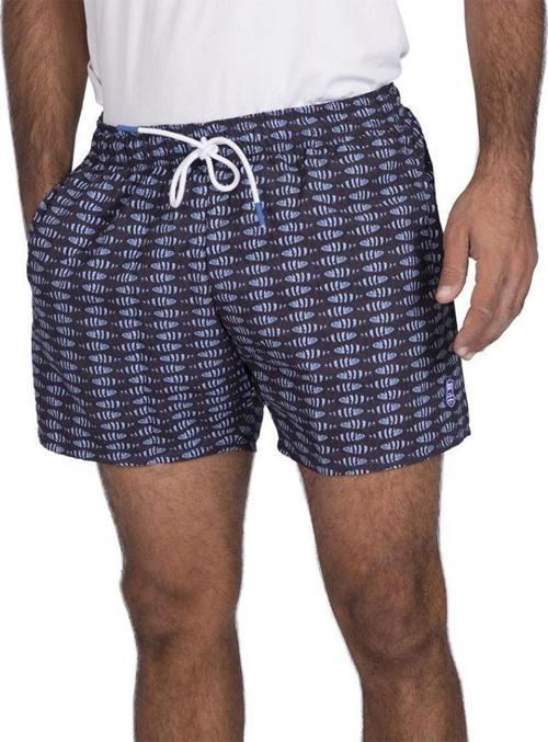 381596-3 Erkek Mavi Balık Desenli Deniz Şortu