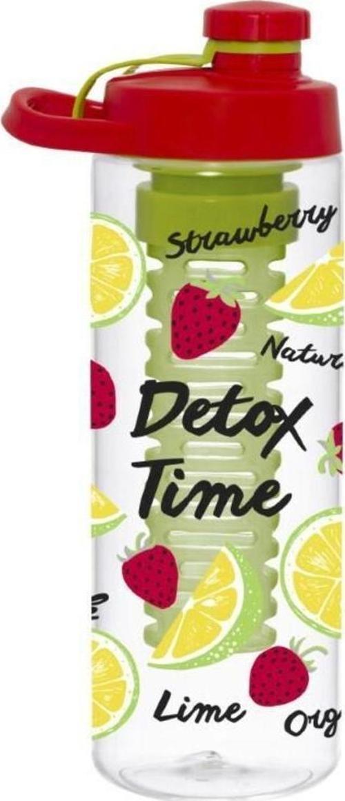 Çilek Desenli 750 ML Infuserli Detox Suluk Matara Vidalı Kapak Detox Matara