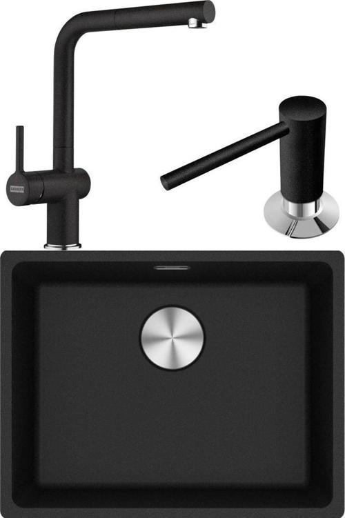Maris MRG 110-52 Granit Eviye-Active Plus 2.0 Armatür-Sıvı Sabunluk Üçlü Set Nero