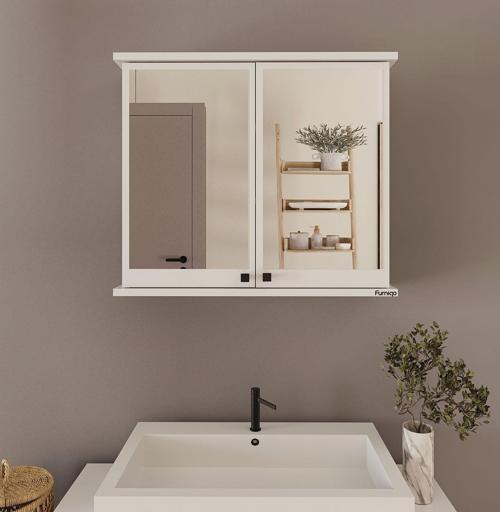 AD-1 Lavabo Üstü Aynalı 2 Kapaklı Beyaz Banyo Dolabı