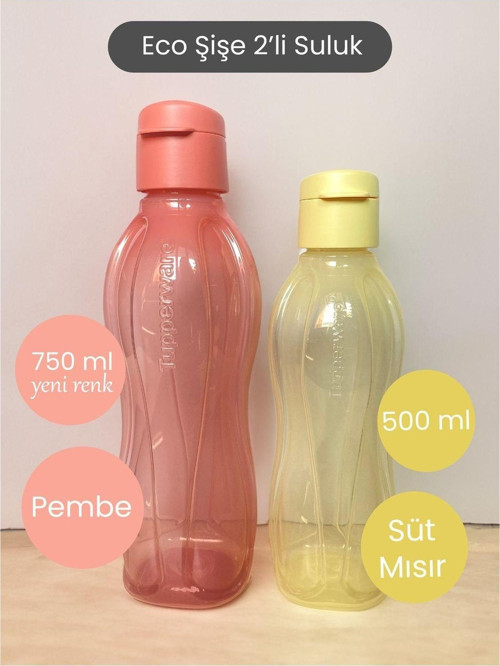 Eco Şişe 750 ml Pembe ve 500 ml Süt Mısır 2li Set Suluk