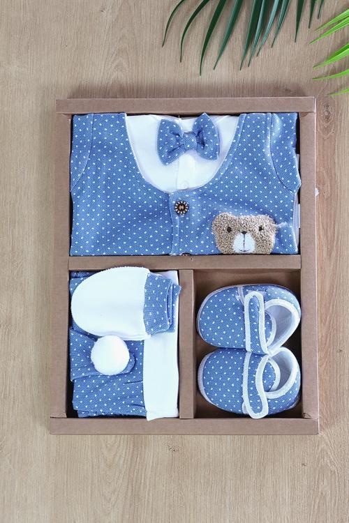 Erkek Bebek 5 Li Mavi Yelek Detaylı Lüks Hastane Çıkışı Seti STL6478
