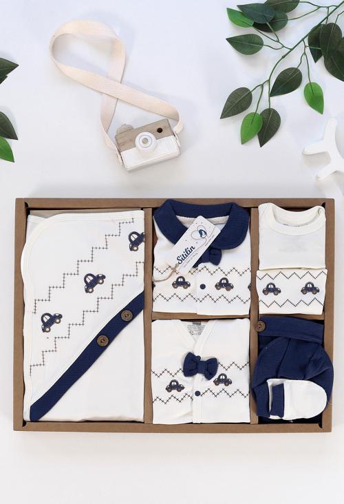 Erkek Bebek Lacivert Lüks Kanaviçeli 10 Lu Hastane Çıkışı Seti STL6638
