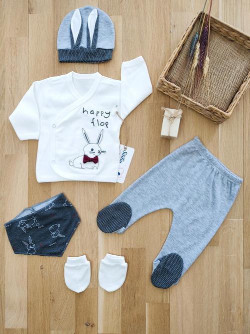 Erkek Bebek Unisex 5 Li Hastane Çıkışı Zıbın Seti STL5004