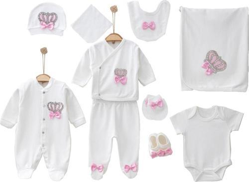Kız Bebek Kral Taçlı Taşlı Lüks Hastane Çıkışı Tulumlu 10 Lu Set STL6334
