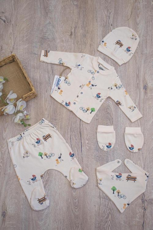 Kız Bebek Natural Pamuk Kumaş 5 Li Hastane Çıkışı Yenidoğan Set