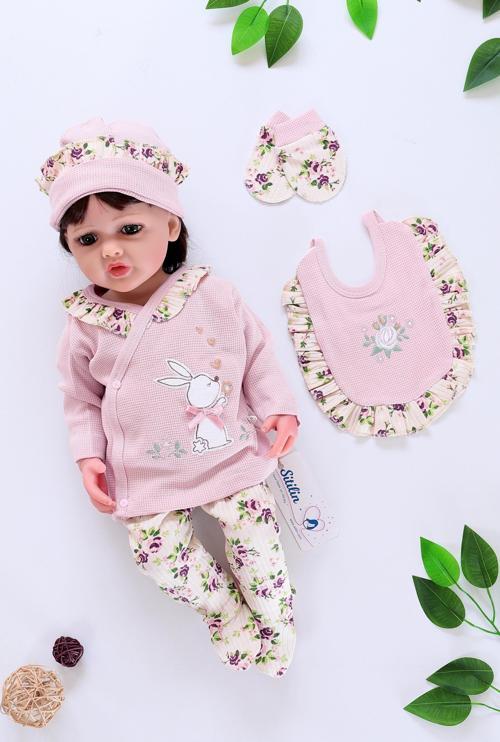 Kız Bebek Pembe 5 Li Fistolu Dantelli Lüks Hastane Çıkışı Seti STL6501