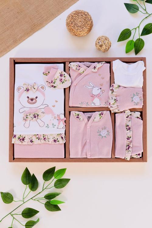 Kız Bebek Pembe Dantel Fistolu Lüks % 100 Pamuk 10 Lu Hastane Çıkışı Seti STL6504