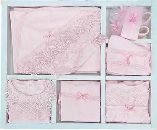 Kız Bebek Pembe Dantelli Lüks 10 Lu Hastane Çıkışı Defne Sabunlu Set STL5144