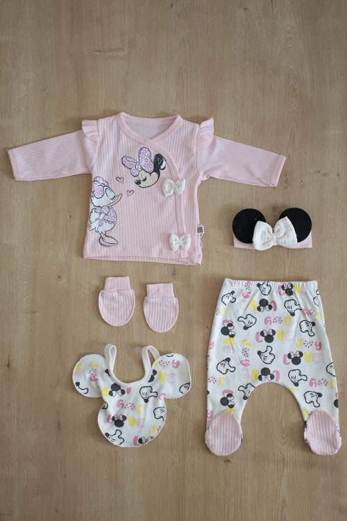 Kız Bebek Pembe Miki 5 Li Lüks Süsülü Hastane Çıkışı Seti STL6330