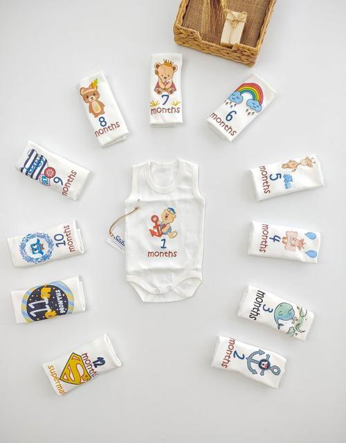 Aylık Badi Set 12 Ay Her Ay Özel Baskılı Kolsuz Çıtçıtlı Erkek Body STL5025