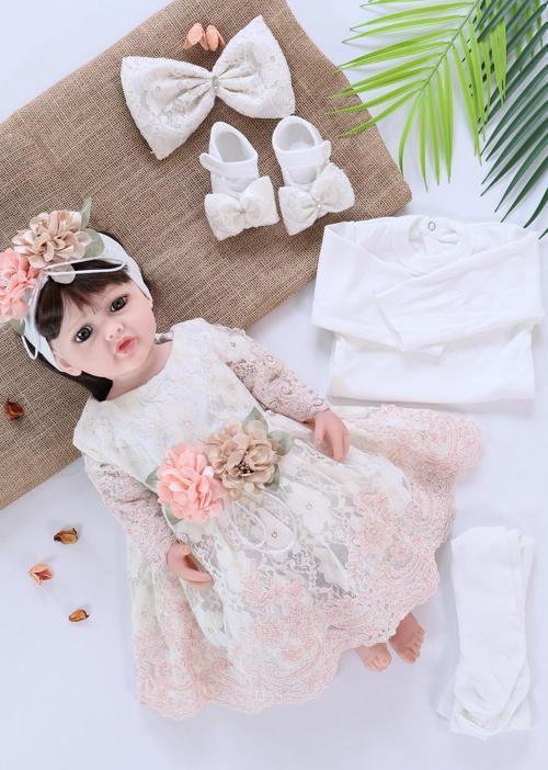 Kız Bebek Mevlüt Elbisesi Soft Gelinlik Fransız Dantelli Mevlit Takımı Bebek Mevlütlük Takım STL6479