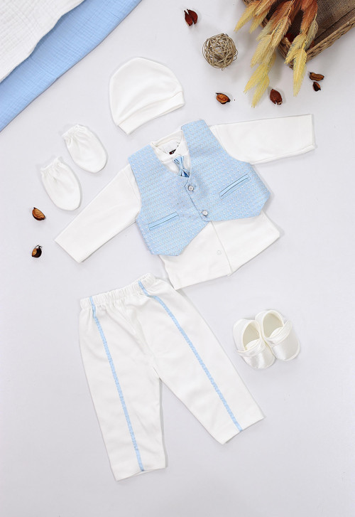 Erkek Bebek Yelekli Kravatlı Mevlit Takımı Lüks Özel Gün ve Mevlütlük Süslü Set 0 - 3 AY STL6652