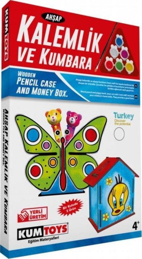 Ahşap Kalemlik ve Kumbara Araba Desenli