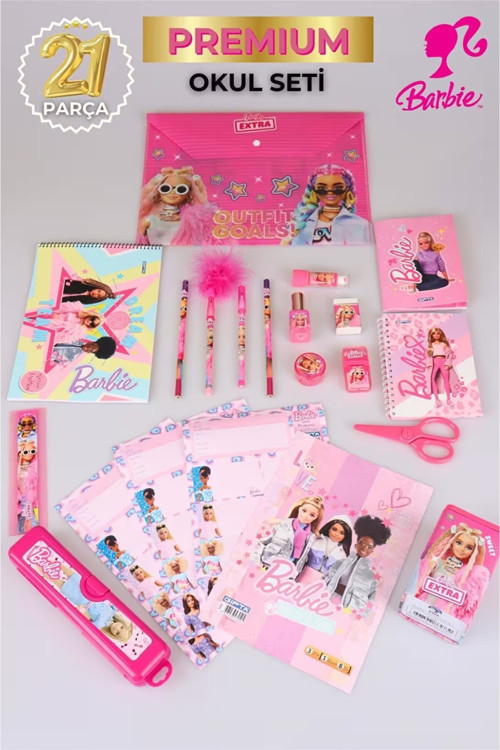 YENİ SEZON LİSANSLI BARBIE 21 PARÇA FULL + FULL KIRTASİYE / OKUL SETİ