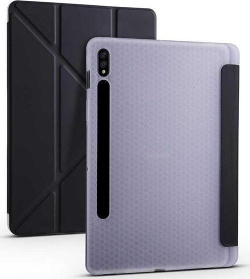 Samsung Galaxy Tab S7 SM-T870 Yatay ve Dikey Standlı Uyku Modlu Kalemlikli Trifold Arkası Silikon Kılıf