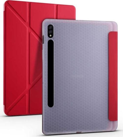 Samsung Galaxy Tab S7 SM-T870 Yatay ve Dikey Standlı Uyku Modlu Kalemlikli Trifold Arkası Silikon Kılıf