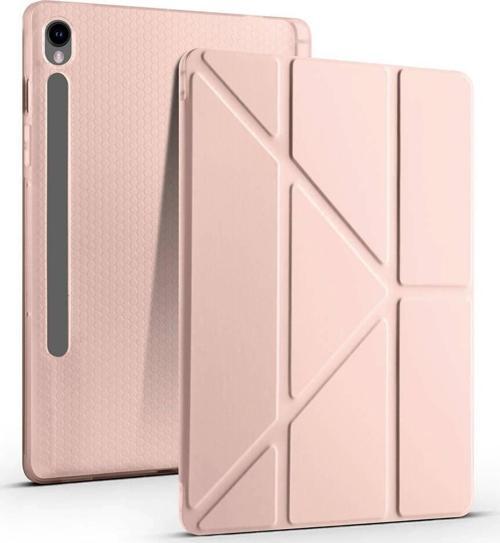 Samsung Galaxy Tab S9 FE SM-X510 Kılıf Yatay ve Dikey Standlı Uyku Modlu Kalemlikli Trifold Arkası Silikon Kılıf