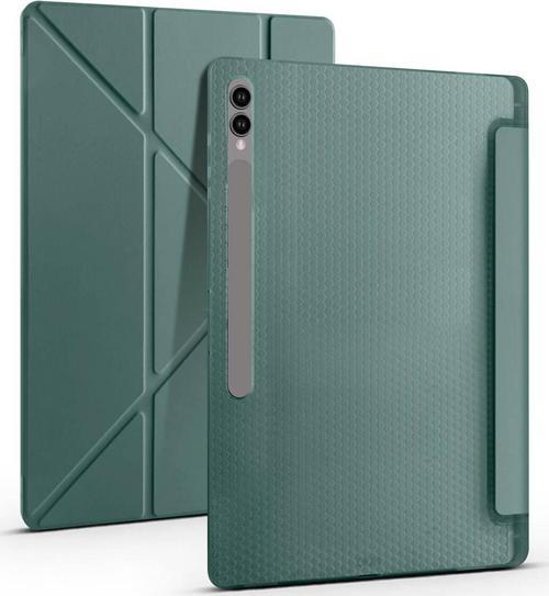 Samsung Galaxy Tab S9 Ultra SM-X910 Kılıf Yatay ve Dikey Standlı Uyku Modlu Kalemlikli Trifold Arkası Silikon Kılıf
