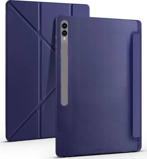 Samsung Galaxy Tab S9 Ultra SM-X910 Kılıf Yatay ve Dikey Standlı Uyku Modlu Kalemlikli Trifold Arkası Silikon Kılıf
