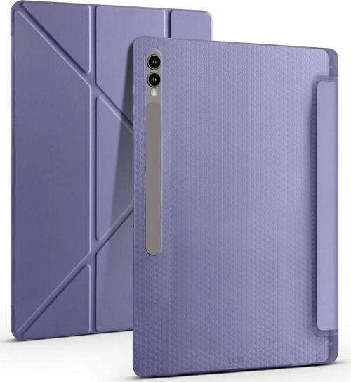 Samsung Galaxy Tab S9 Ultra SM-X910 Kılıf Yatay ve Dikey Standlı Uyku Modlu Kalemlikli Trifold Arkası Silikon Kılıf