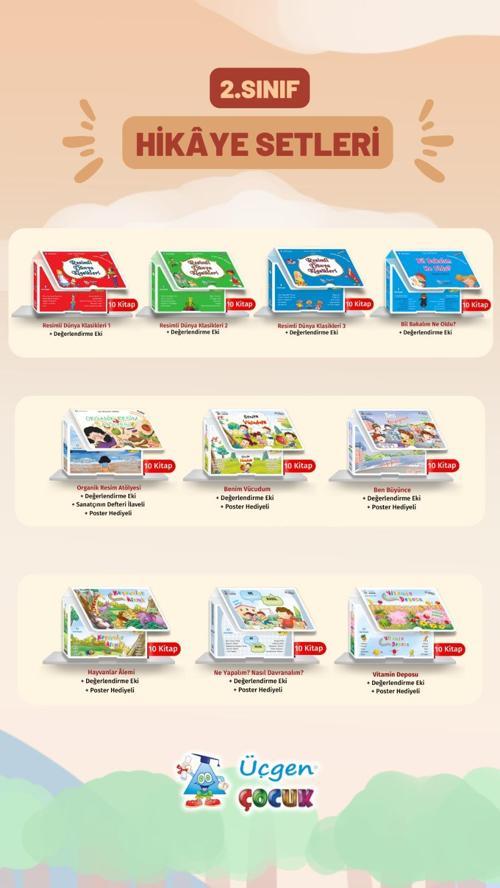 Üçgen Çocuk 2. Sınıf 10 Farklı Hikaye Seti Toplam 100 Kitap + Değerlendirme Eki 2024