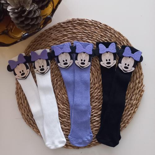 Kız Bebek Beyaz Lila Siyah Mickey Minnie Mouse Keçe Figürlü Dizaltı Çorap