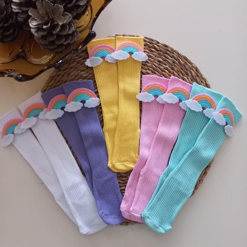 Kız Bebek Beyaz Sarı Lila Pembe Mint Gökkuşağı Keçe Figürlü Dizaltı Çorap