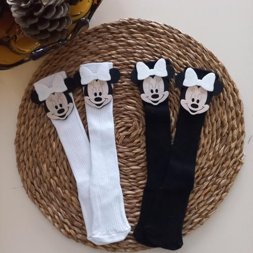 Kız Bebek Beyaz Siyah Mickey Minnie Mouse Keçe Figürlü Dizaltı Çorap