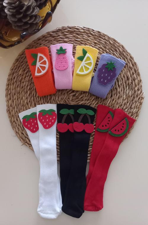 Kız Bebek Meyveli Keçe Figürlü Dizaltı Renkli Çorap Set